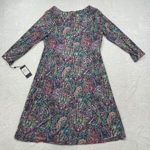 Tommy Hilfiger Womens Paisley Shift Dress Pink Blue Long Sleeve A0SJ1NTY Size 10